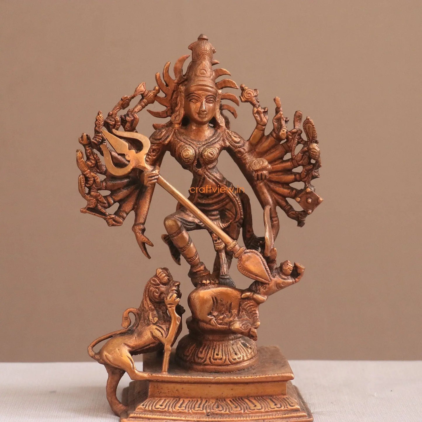 Pure Copper Mahisasur Mardini Durga Idol | Fine Craft | 19 CM - Craftview