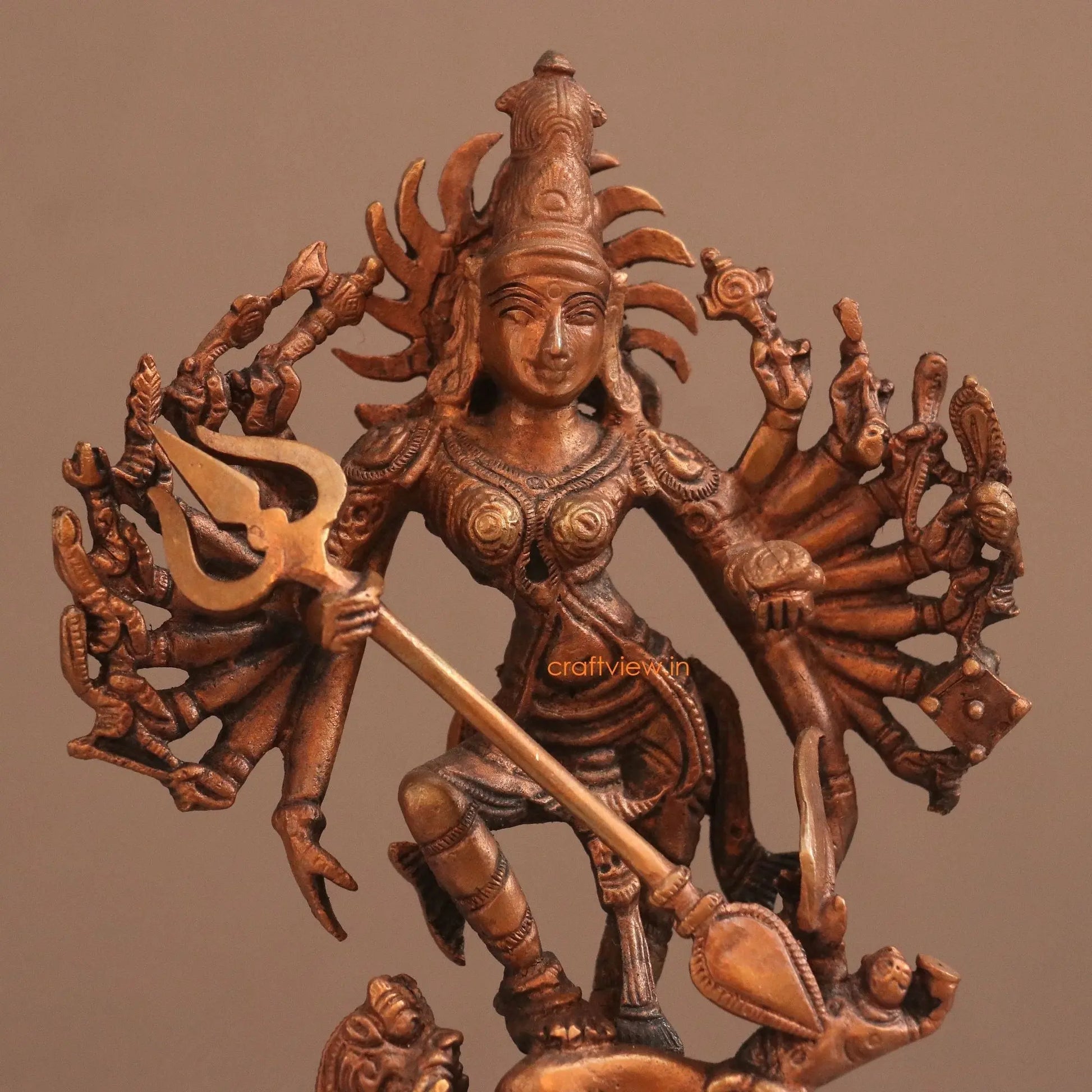 Pure Copper Mahisasur Mardini Durga Idol | Fine Craft | 19 CM - Craftview