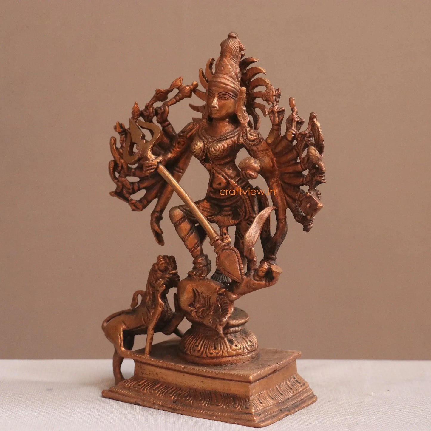 Pure Copper Mahisasur Mardini Durga Idol | Fine Craft | 19 CM - Craftview