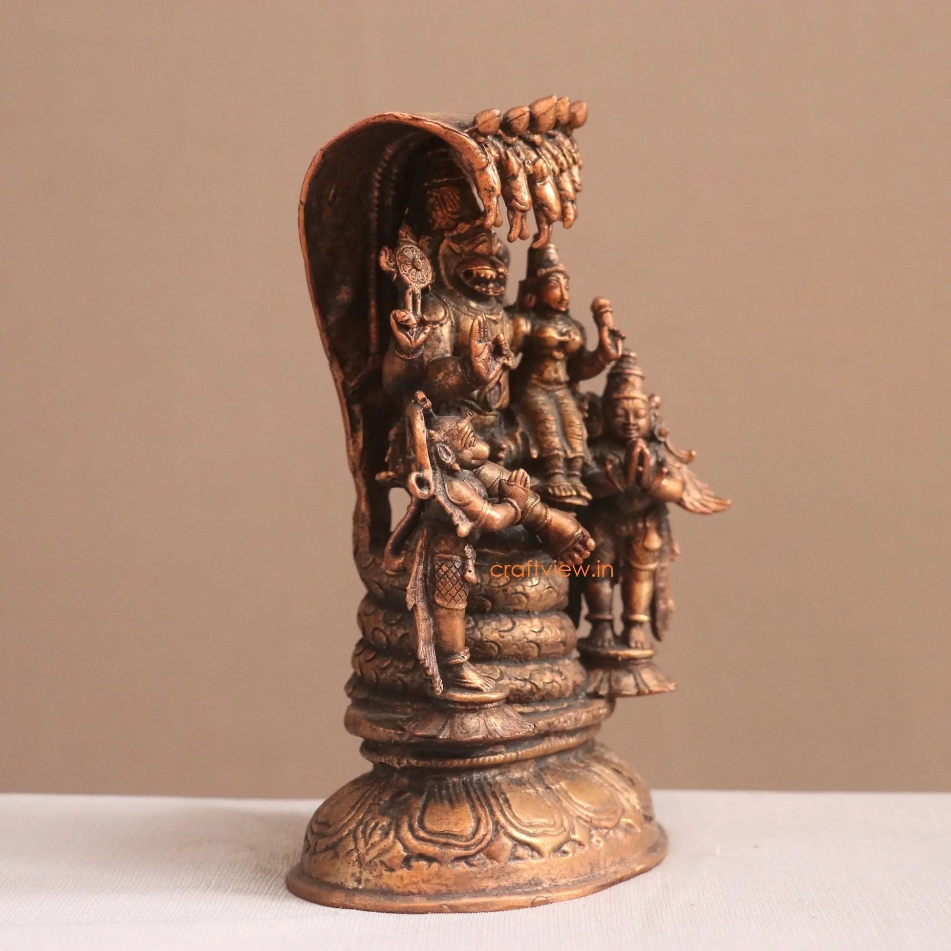 Pure Copper Lakshmi Narasimha Shesha Naga With Hanuman And Garuda Idol | Fine Craft | 17 CM Craftsview