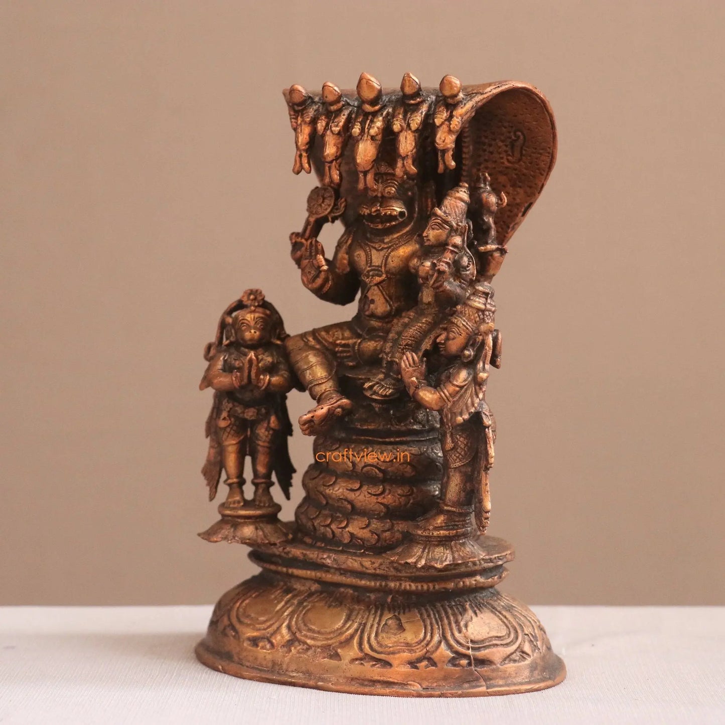 Pure Copper Lakshmi Narasimha Shesha Naga With Hanuman And Garuda Idol | Fine Craft | 17 CM Craftsview