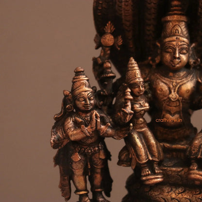 Pure Copper Sitting Vishnu Lakshmi Idol | Fine Craft | 19 CM Craftsview