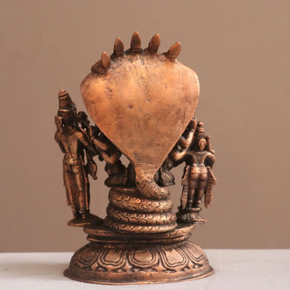 Pure Copper Sitting Vishnu Lakshmi Idol | Fine Craft | 19 CM Craftsview