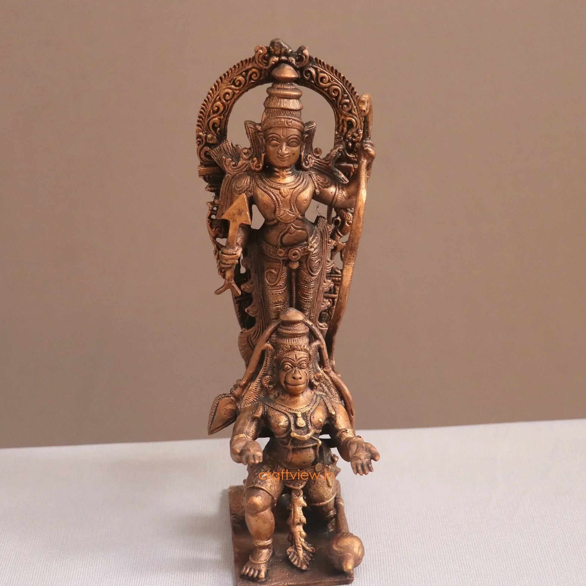 Pure Copper Lord Rama With Hanuman Idol | Fine Craft | 21 CM - Craftview