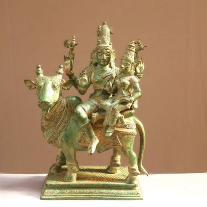 Brass Shiva Parvati Idol Sitting on Nandi Turquoise finished - Craftview