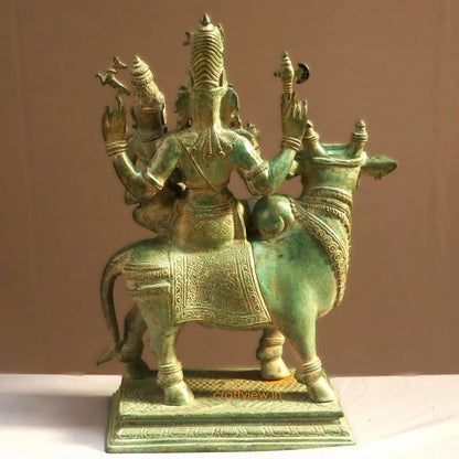 Brass Shiva Parvati Idol Sitting on Nandi Turquoise finished - Craftview