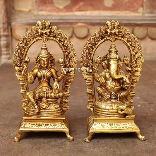 Brass Ganesha Lakshmi Statue 8.5"