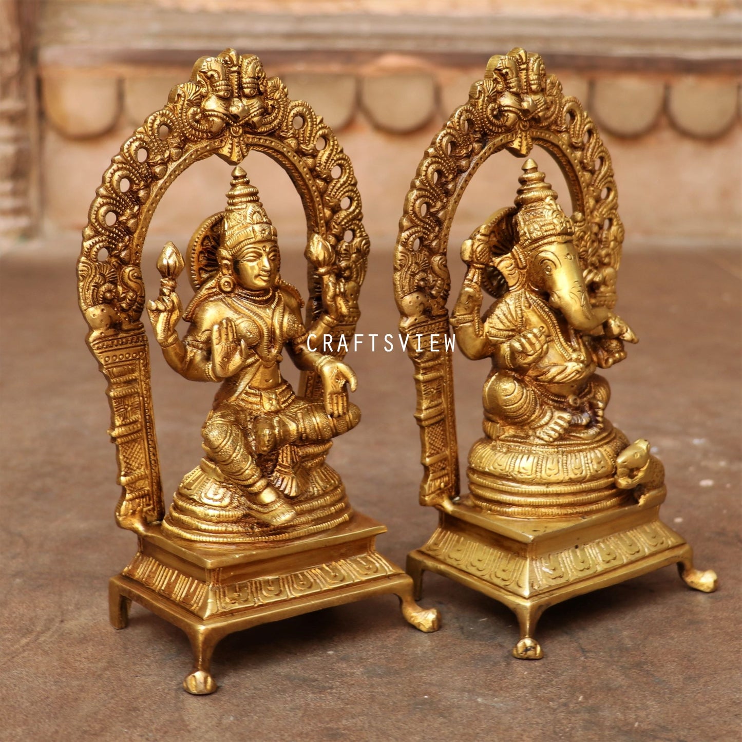 Brass Ganesha Lakshmi Statue 8.5"