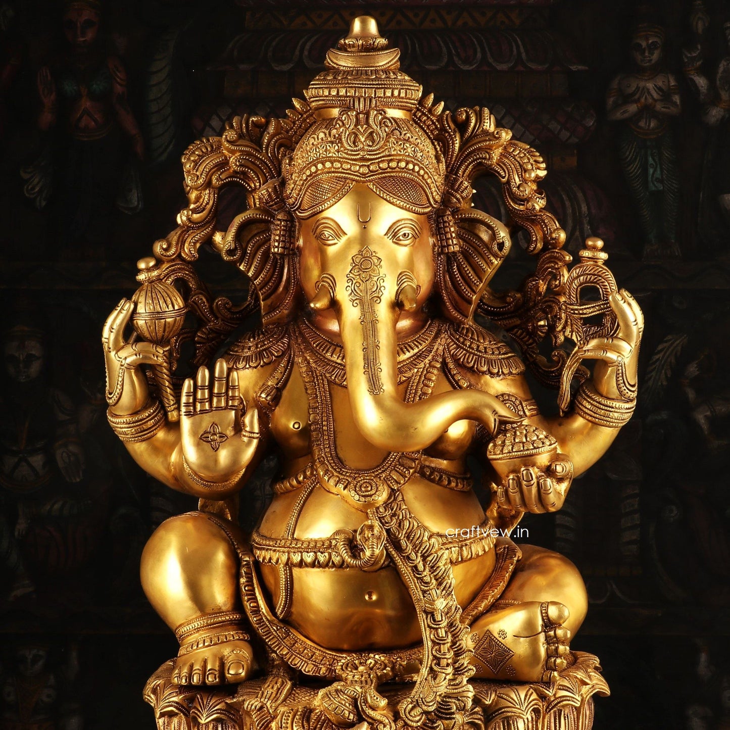 Brass Ganesha Statue Sitting on Lotus Base 24"