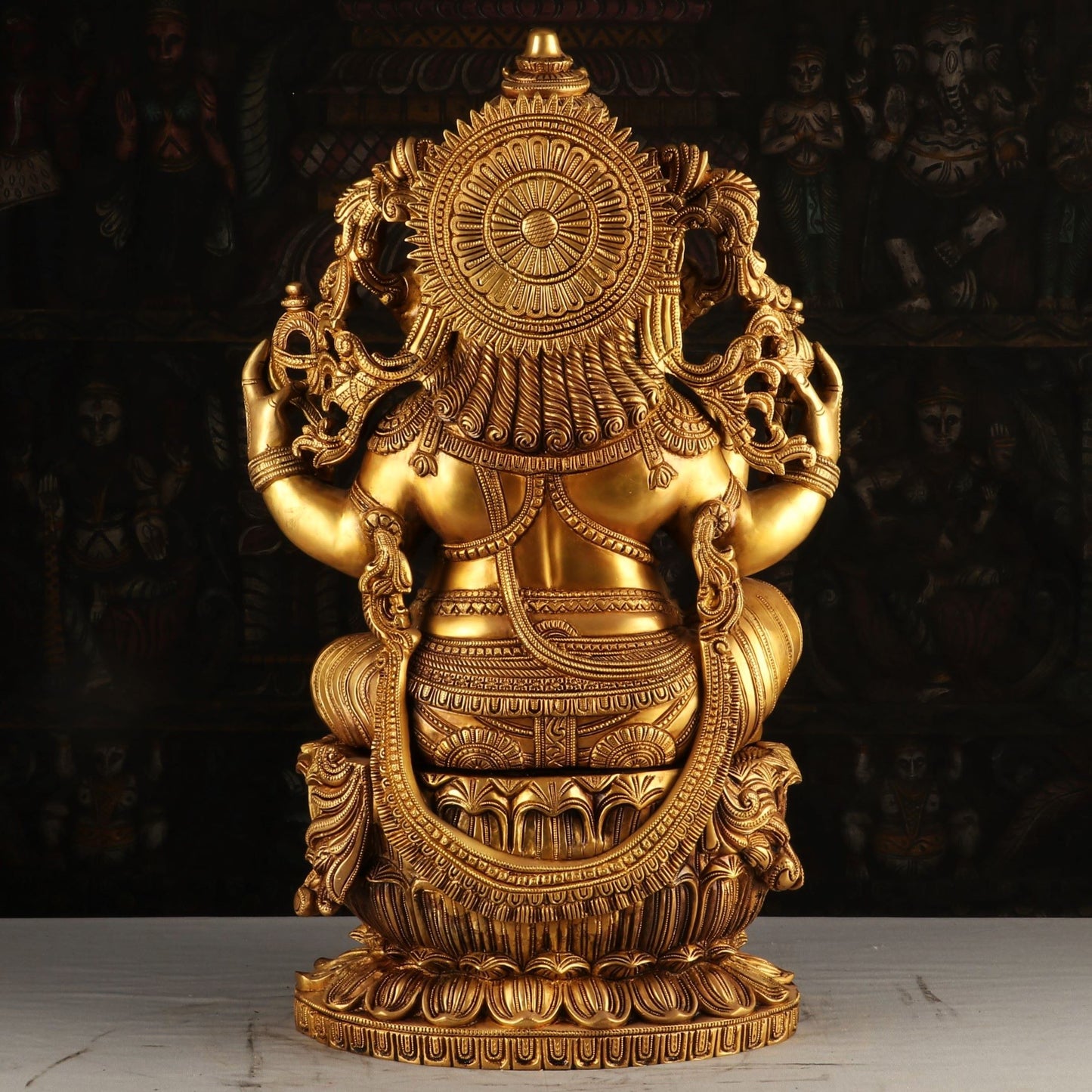 Brass Ganesha Statue Sitting on Lotus Base 24"