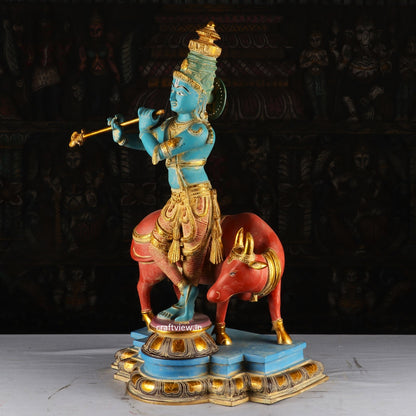 Craftview Lord Krishna With Cow Standing on Base