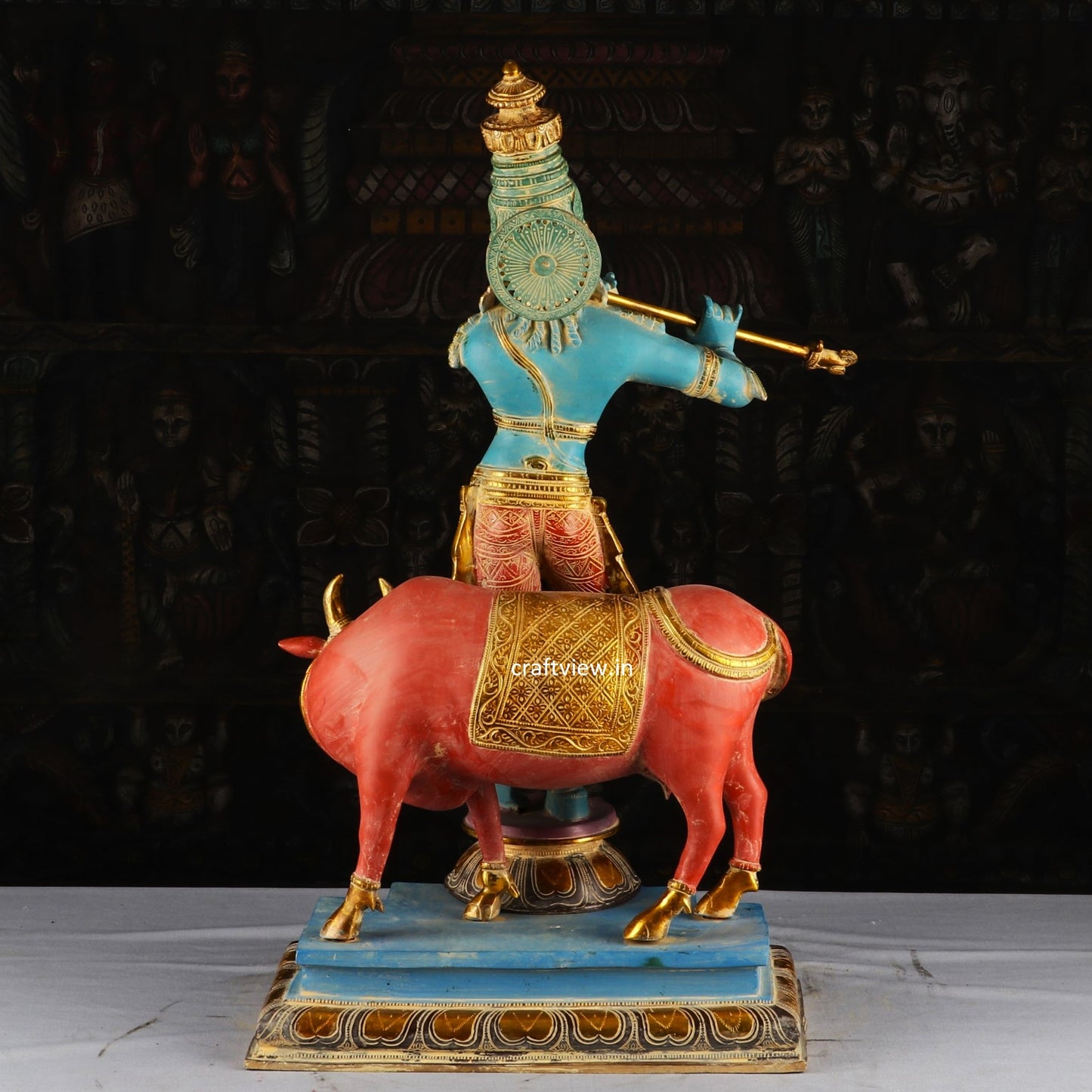 Craftview Lord Krishna With Cow Standing on Base