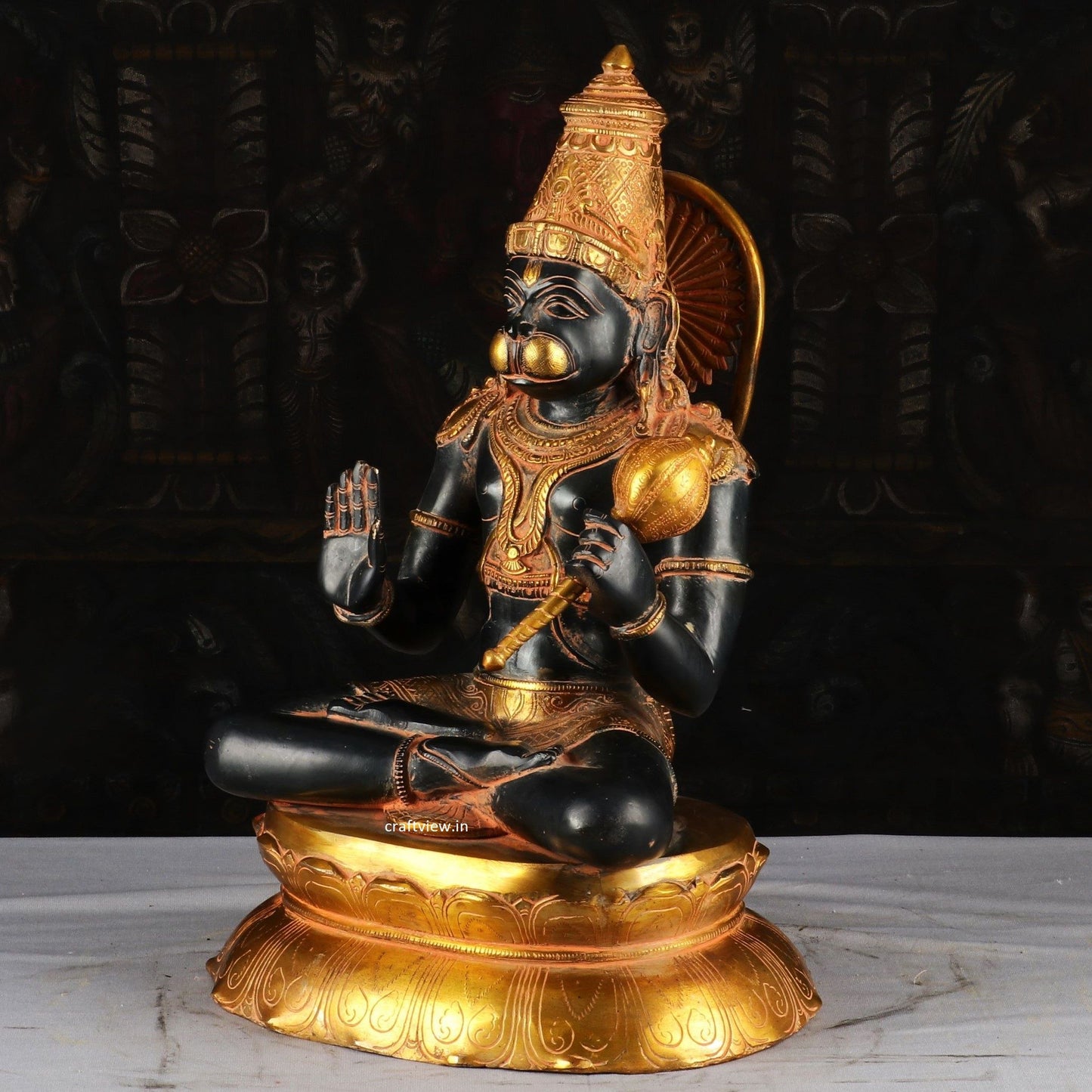 Brass Lord Hanuman is Sitting with is “Gada”16"