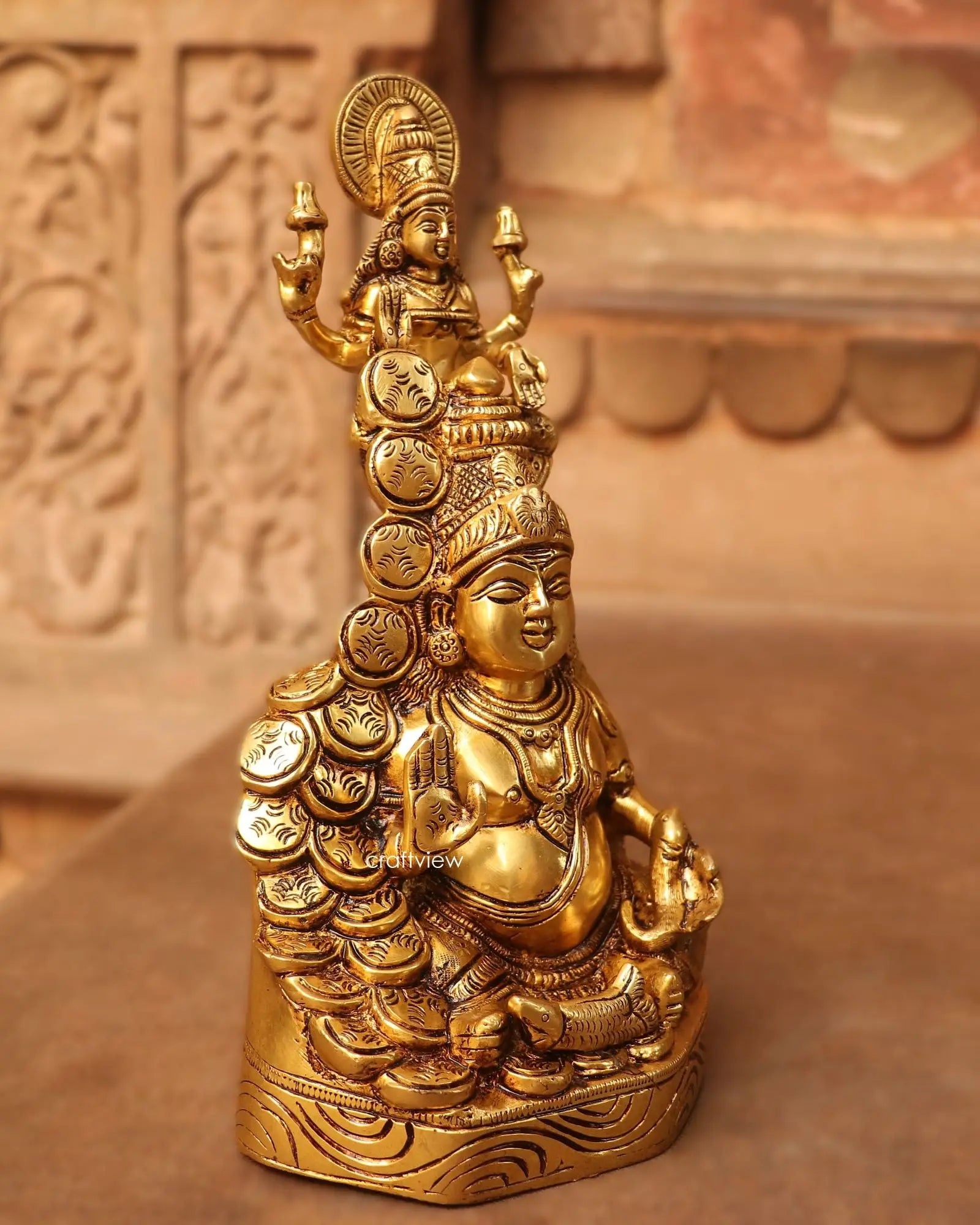 10.5" Kuber Lakshmi Brass Statue - Craftview