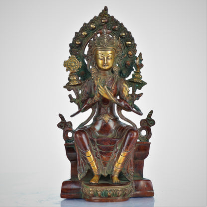 Brass Goddess Tara Decor Figurine 11"