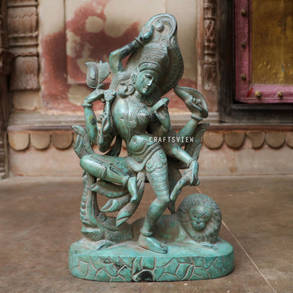 Brass Lord Shiva Ardhanarishvara Statue Turquoise finished 17"