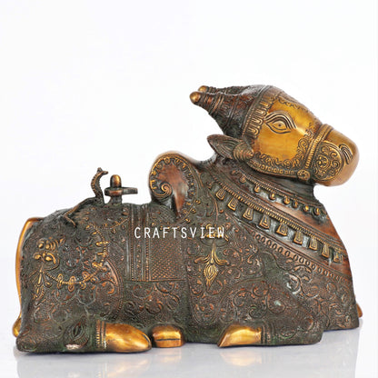 Brass Nandi meditative Statue 8"