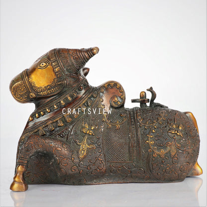 Brass Nandi meditative Statue 8"