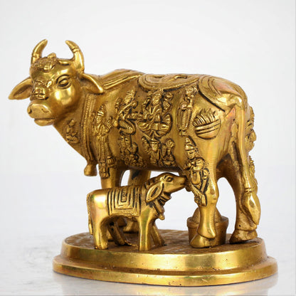 Brass Animal Cow and Calf Statue 5"