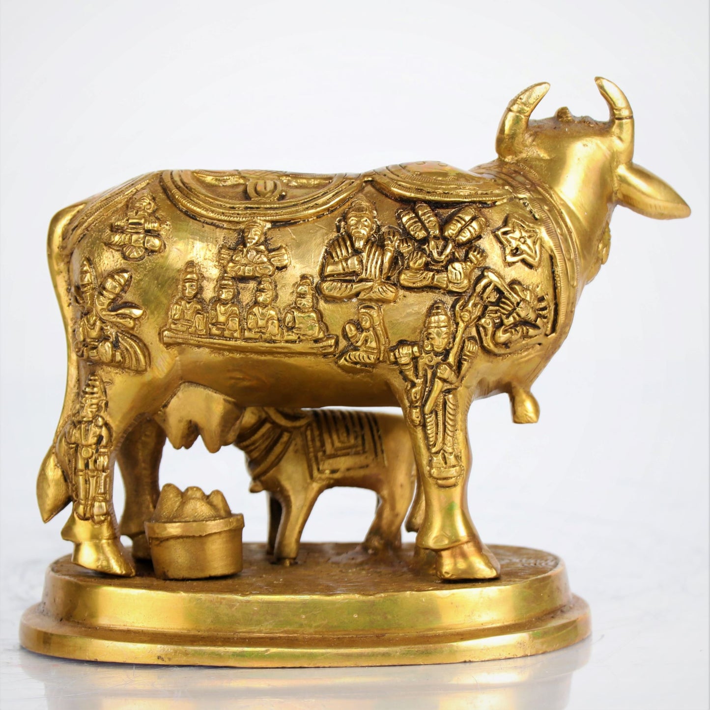 Brass Animal Cow and Calf Statue 5"