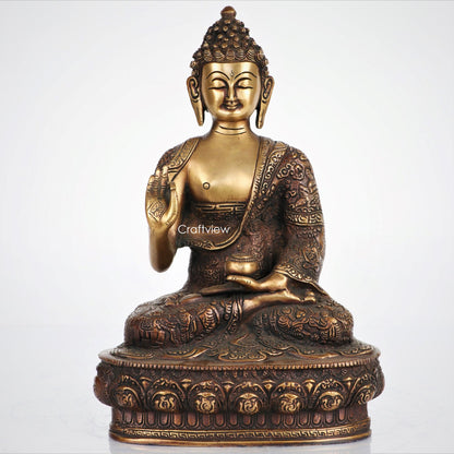 Brass Buddha Meditating Sculpture 17"