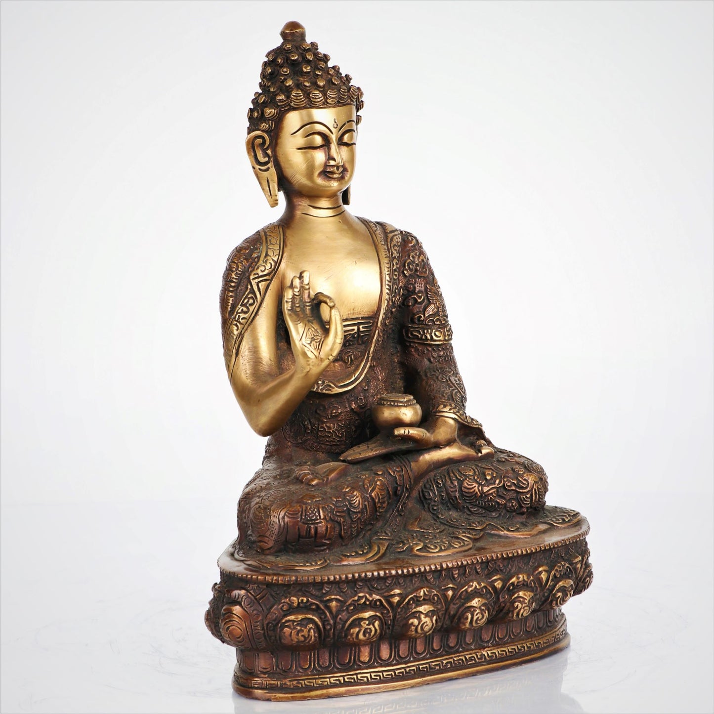 Brass Buddha Meditating Sculpture 17"