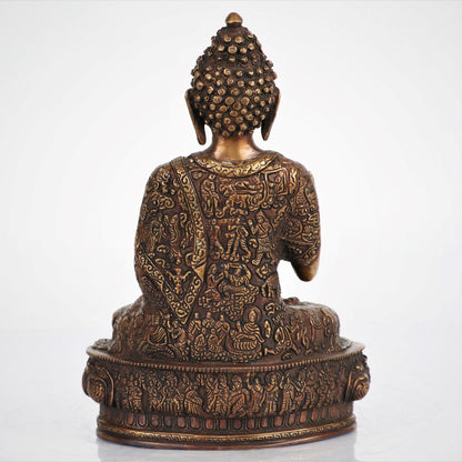 Brass Buddha Meditating Sculpture 17"