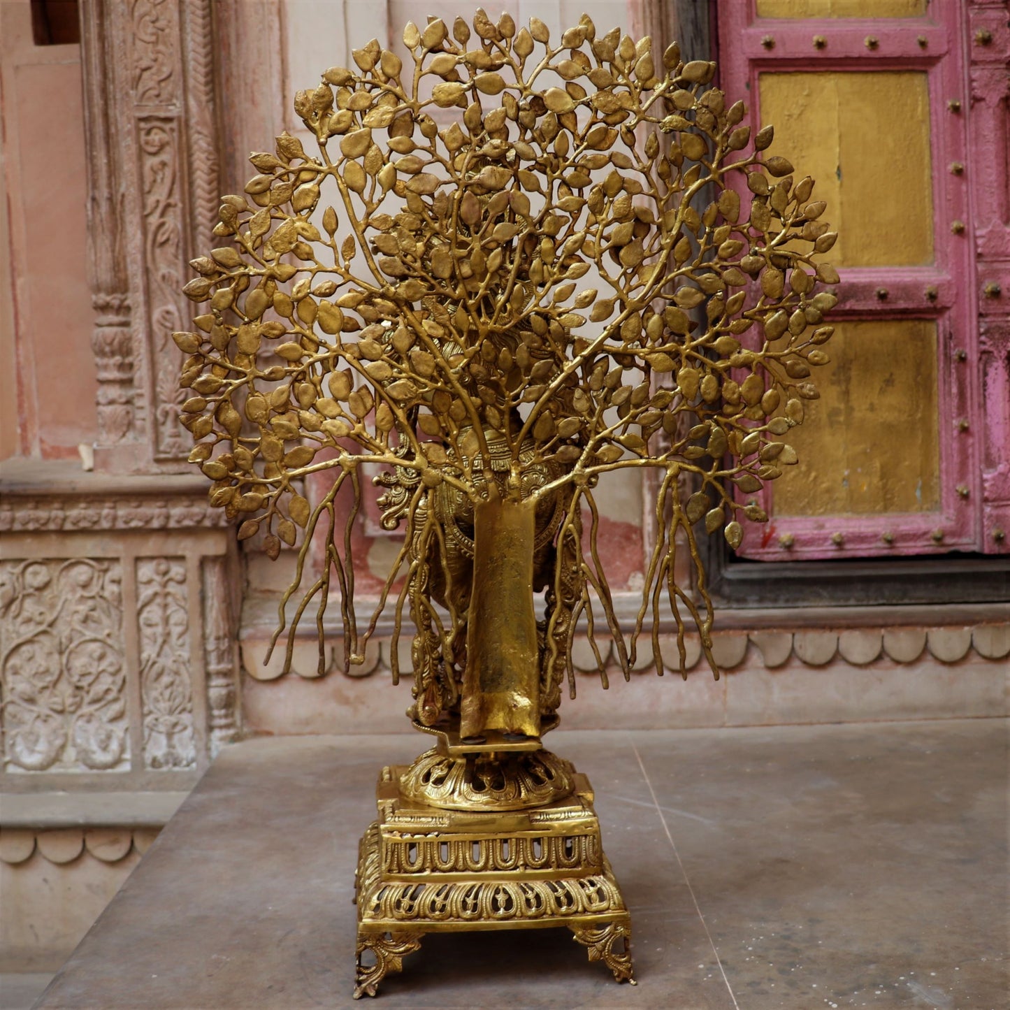 Brass Lord Krishna Statue With Tree