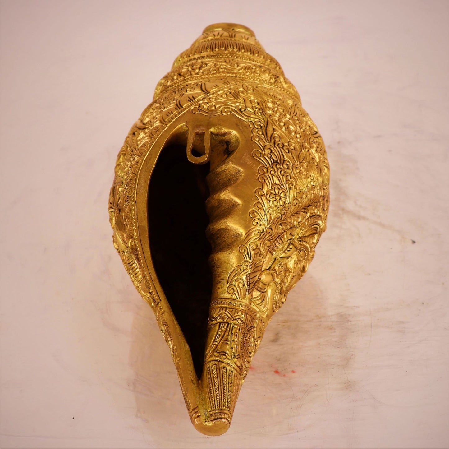 10" Brass Durga Story Carving on Brass Conch Wall Hanging