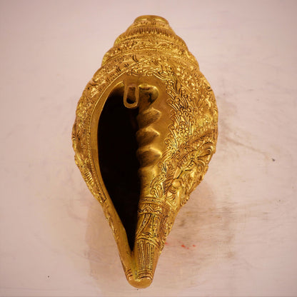 10" Brass Durga Story Carving on Brass Conch Wall Hanging