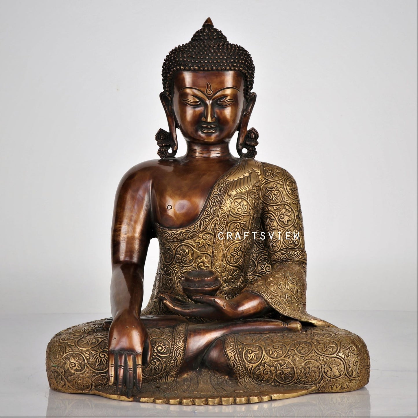 Brass Buddha Meditating Sculpture 17"