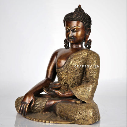 Brass Buddha Meditating Sculpture 17"