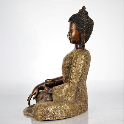 Brass Buddha Meditating Sculpture 17"