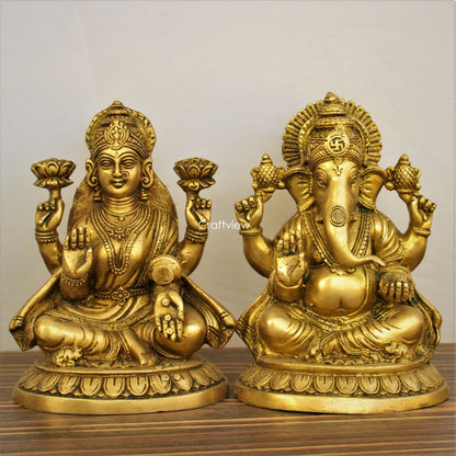 Brass Ganesha Lakshmi Statue 8"