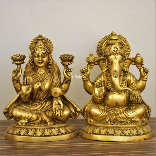 Brass Ganesha Lakshmi Statue 8"