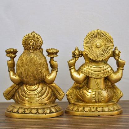 Brass Ganesha Lakshmi Statue 8"