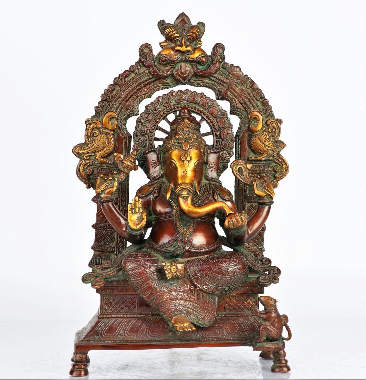 Brass Ganesh Statue Sitting On Singhansan