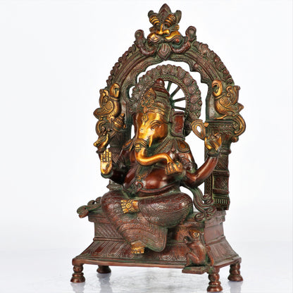 Brass Ganesh Statue Sitting On Singhansan