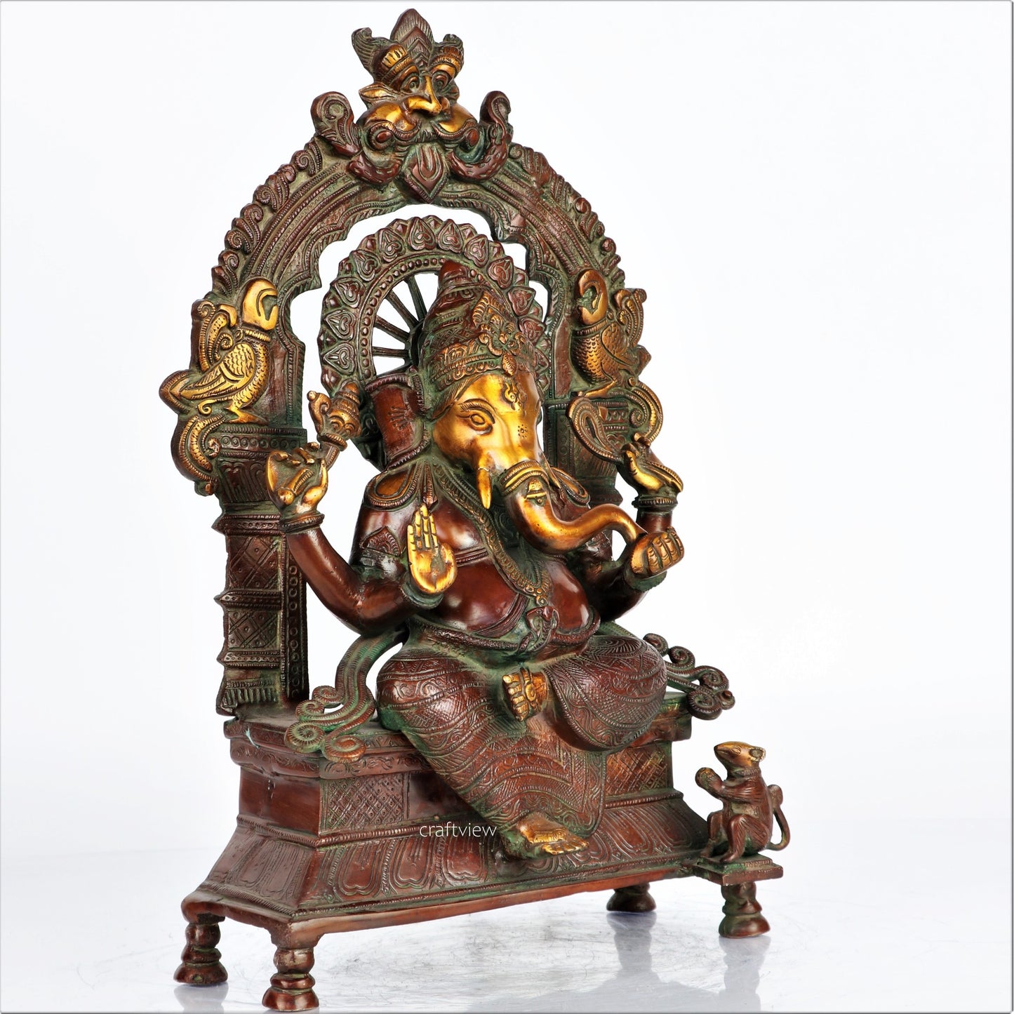 Brass Ganesh Statue Sitting On Singhansan