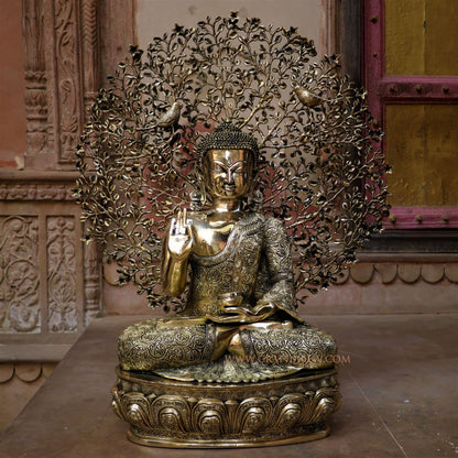 Brass Buddha With Bodhi Tree Background 30"