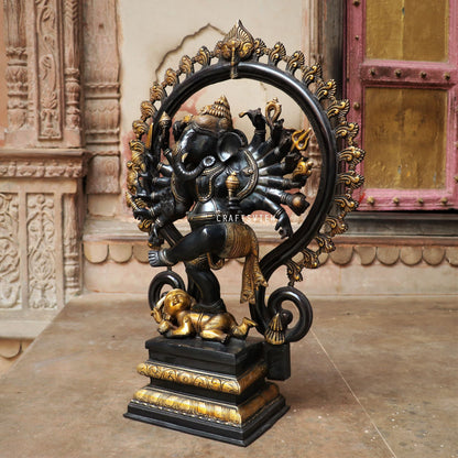 Brass Dancing Lord Ganesha Statue Gold Black 25"