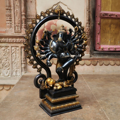 Brass Dancing Lord Ganesha Statue Gold Black 25"