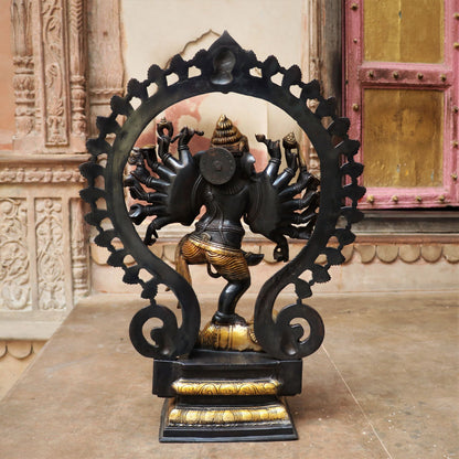 Brass Dancing Lord Ganesha Statue Gold Black 25"