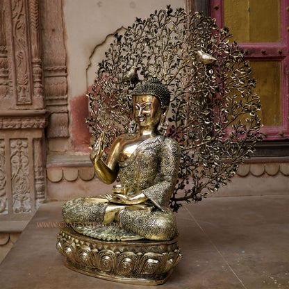 Brass Buddha With Bodhi Tree Background 30"