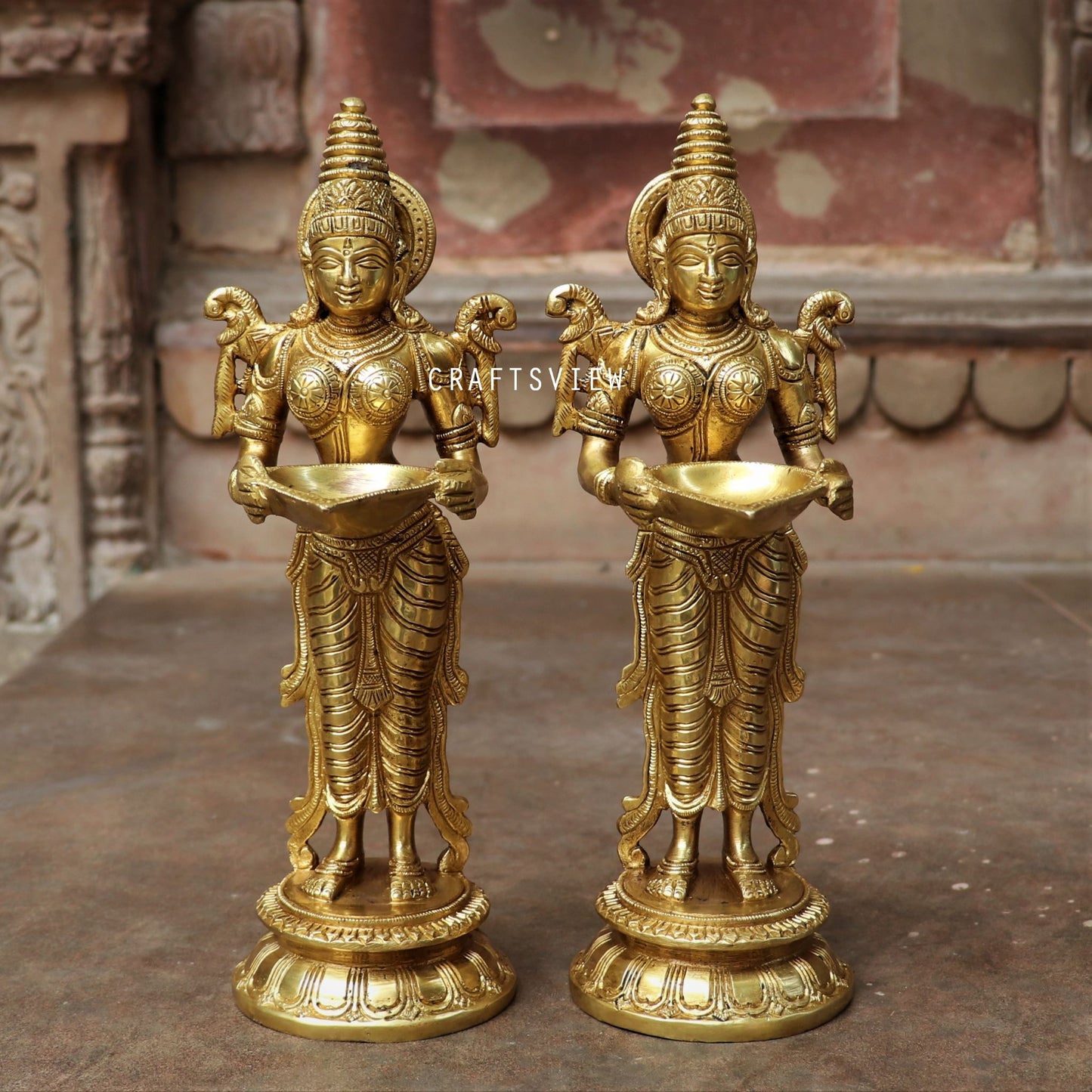 Brass Deeplakshmi Statues Holding in Deep 2 peace Set 11.5