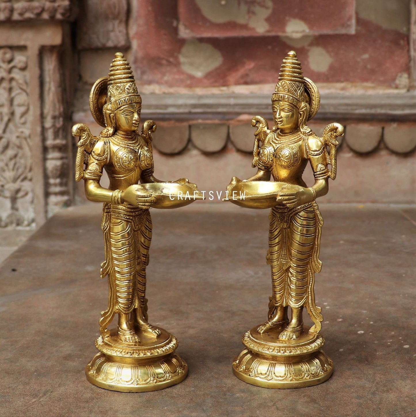 Brass Deeplakshmi Statues Holding in Deep 2 peace Set 11.5