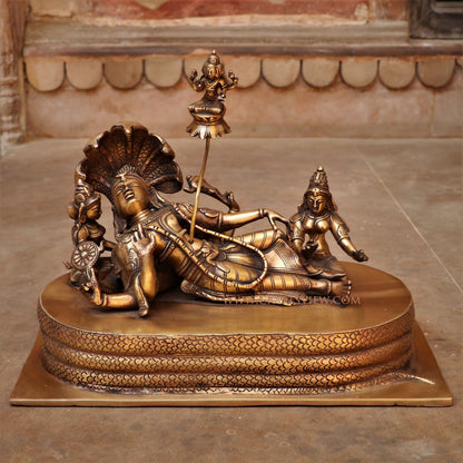 Brass Vishnu Lakshmi Statue On Sheshnaag 9"