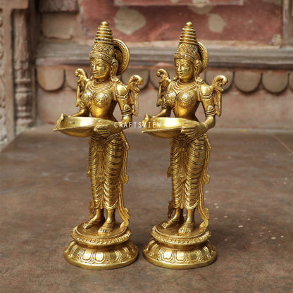 Brass Deeplakshmi Statues Holding in Deep 2 peace Set 11.5