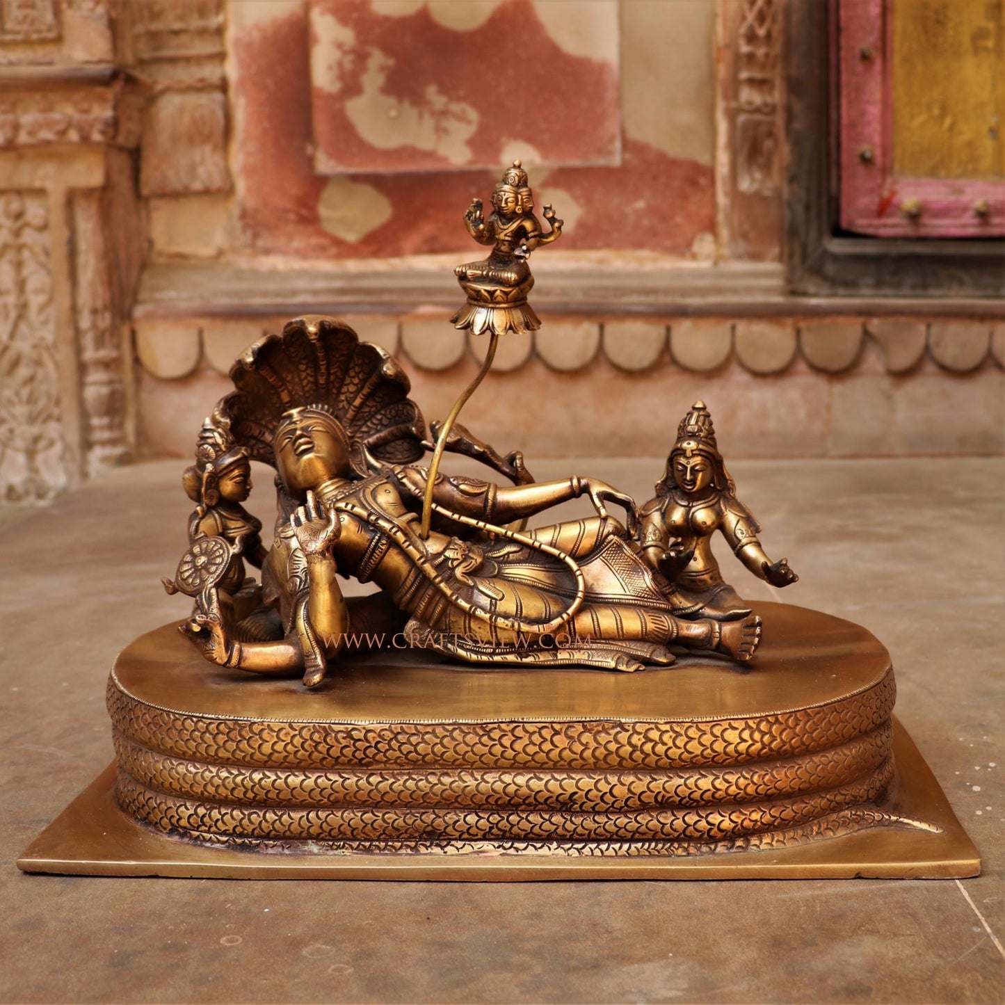 Brass Vishnu Lakshmi Statue On Sheshnaag 9"