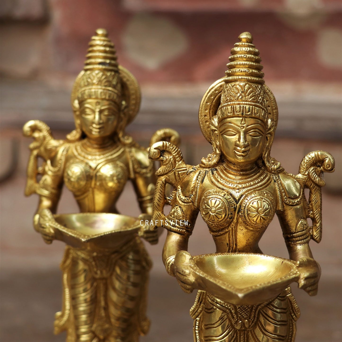 Brass Deeplakshmi Statues Holding in Deep 2 peace Set 11.5